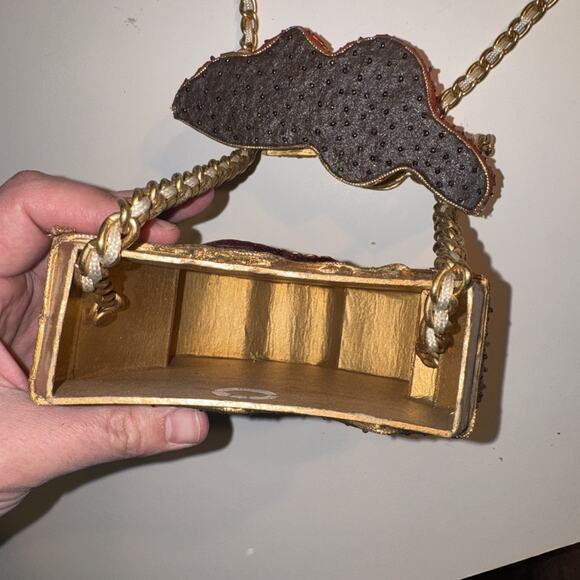 Mary Frances Wood Velvet Beaded Santa Xmas Chain Handbag Purse Holiday - Picture 9 of 11